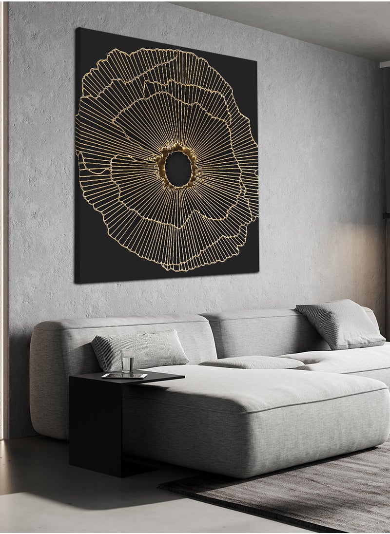 LOWHA Square Canvas Wall Art Stretched Over Wooden Frame with Golden Painting  - Image 1