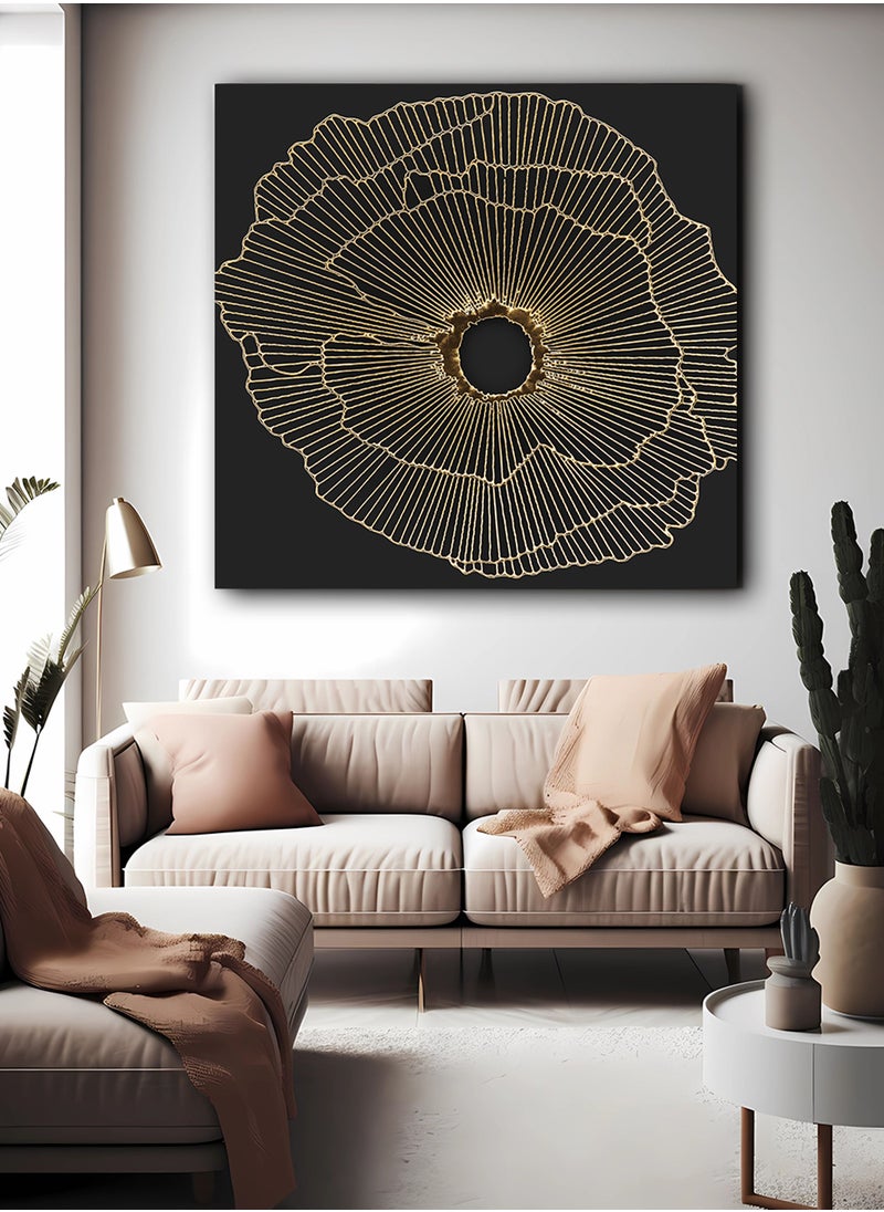 LOWHA Square Canvas Wall Art Stretched Over Wooden Frame with Golden Painting  - Image 2