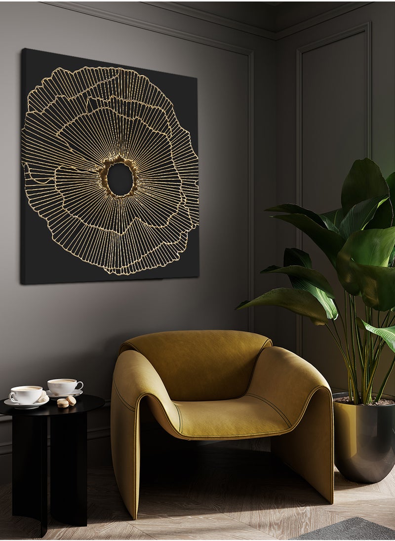 LOWHA Square Canvas Wall Art Stretched Over Wooden Frame with Golden Painting  - Image 3