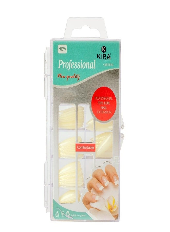 KIRA Stiletto Sharp False Nails White Full Cover Artificial Fake Nail Art Tip 100Pcs For Nail Salon (56-11) - Image 1