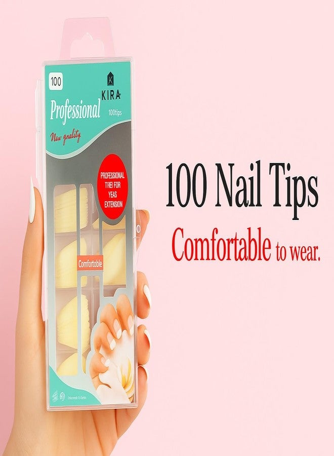KIRA Stiletto Sharp False Nails White Full Cover Artificial Fake Nail Art Tip 100Pcs For Nail Salon (56-11) - Image 2