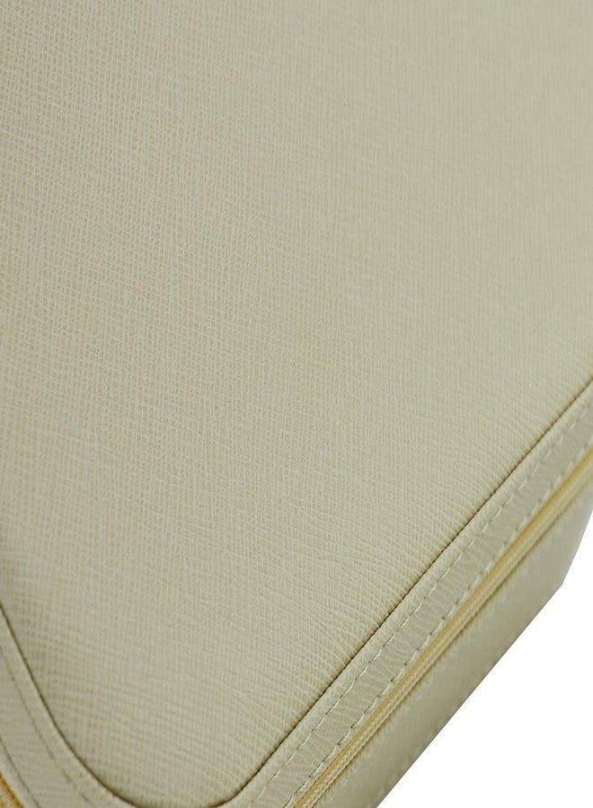 TIMELYBUYS Beige Saffiano 3 Compartment Sunglass Case Jewelry Box Travel Storage Organizer with Pocket Holds Glasses, Rings, Earrings, Necklaces, and Accessories - Image 4