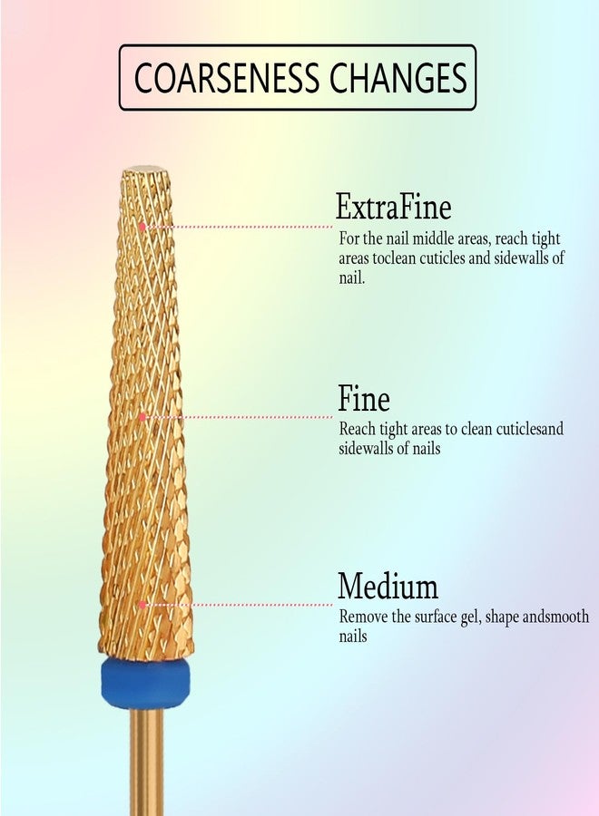 ERUIKA Super Long 5 in 1 Nail Drill Bits, Professional 3/32'' Carbide Tungsten Two Way Rotary Nail Cleaner Nail Bits, Suitable for Manicure Pedicure Cuticle Gel Polishing Acrylic Nails(Gold, Medium-M) - Image 5