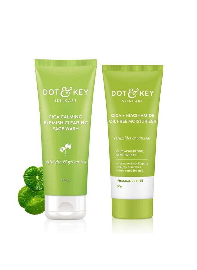 Dot & Key Dot & Key Cica Calming Blemish Clearing Face Wash 100ml & Cica & Niacinamide Spot Reduction Oil Free Moisturizer - 50g | For Acne Prone Skin | Skin Care Combo | For Women & Men  - Image 1