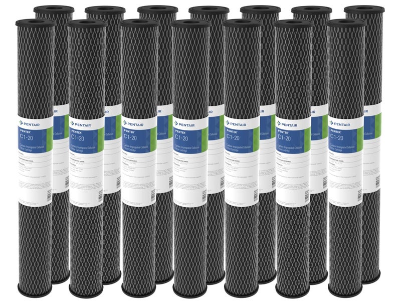 Pentek Pentair Pentek C120 Carbon Water Filter 20Inch Whole House Dual Purpose Powdered Activated CarbonImpregnated Cellulose Replacement Cartridge 20 x 25 5 Micron Pack of 14 