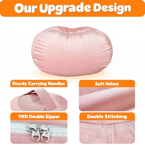 Lukeight Stuffed Animal Storage Bean Bag Chair Cover - Premium Velvet Organizer with YKK Zipper Holds 80+ Plush Toys, Washable Kids Room Decor (No Filling, X-Large) - Image 4