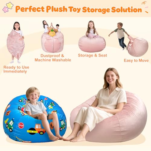 Lukeight Stuffed Animal Storage Bean Bag Chair Cover - Premium Velvet Organizer with YKK Zipper Holds 80+ Plush Toys, Washable Kids Room Decor (No Filling, X-Large) - Image 3