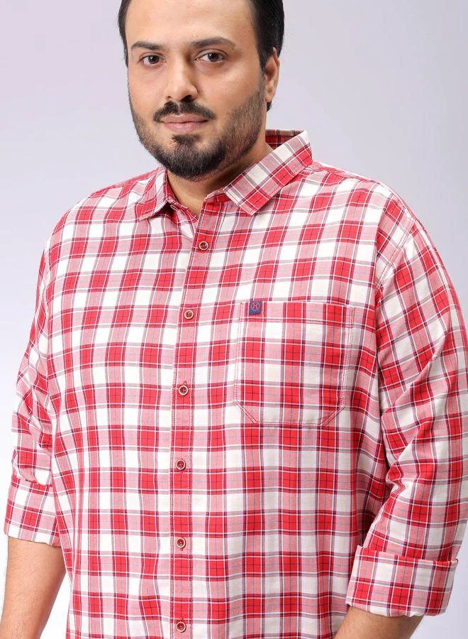 Men Plus Size Regular Fit Checkered Cutaway Collar Full Sleeves Casual Shirt