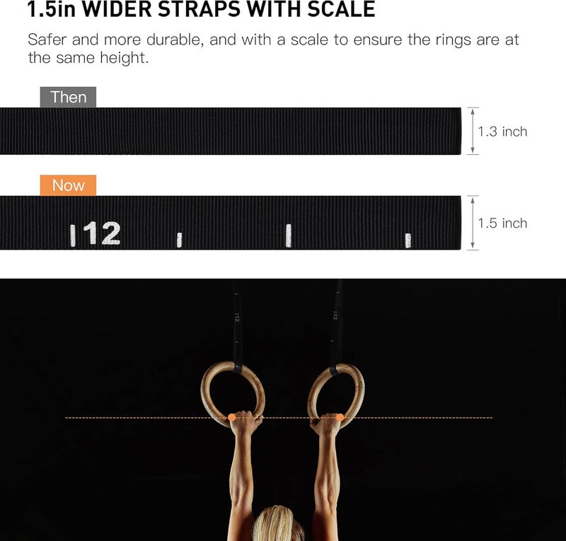 PACEARTH Wooden Gymnastics Rings with Adjustable Straps - 1500lbs Capacity - Image 4