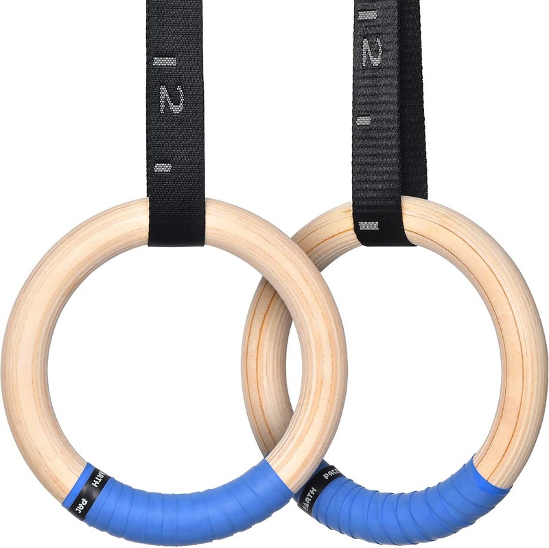 PACEARTH Wooden Gymnastics Rings with Adjustable Straps - 1500lbs Capacity - Image 1