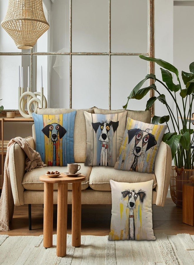 Nvotell Abstract Dogs Pillow Covers 18x18 - Funky Dogs Throw Pillow Cover, Fun Quirky Dog Lovers Gifts Presents for Women Men, Trendy Quirky Dog Home Decor, Set of 4 - Image 3