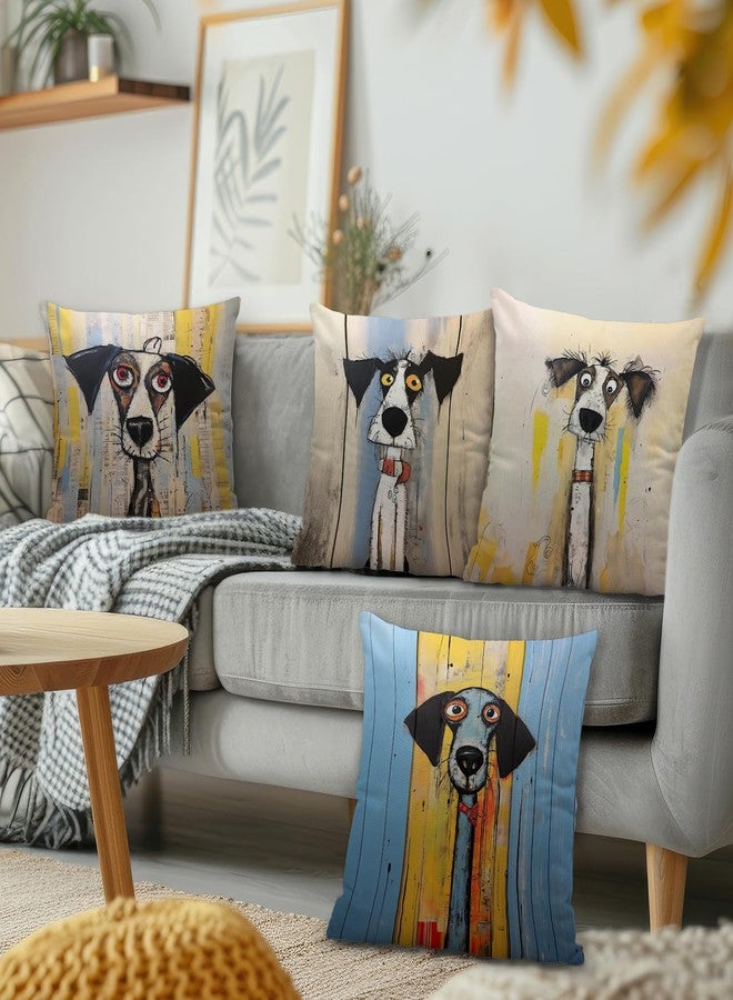 Nvotell Abstract Dogs Pillow Covers 18x18 - Funky Dogs Throw Pillow Cover, Fun Quirky Dog Lovers Gifts Presents for Women Men, Trendy Quirky Dog Home Decor, Set of 4 - Image 2