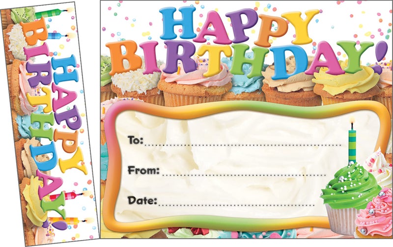 Edupress Happy Birthday Cupcakes Bookmark Awards (EP63024) - Image 1