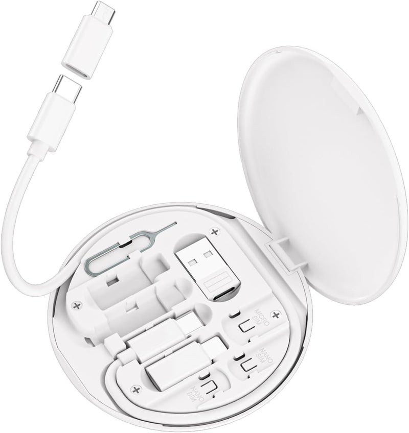 Azvegr Multi USB Charging Adapter Cable Kit, C to iOS Device Cable Box, Conversion Set USB A & Type C to Male Micro/Type C/iOS Device, Data Transfer, Card Storage, Tray Eject Pin, Phone Holder (White) - Image 1