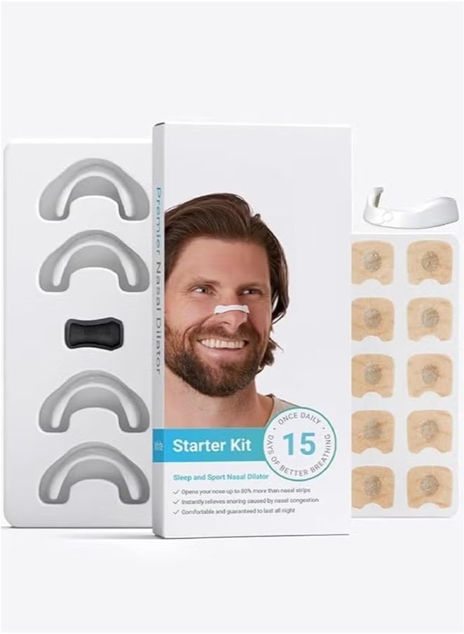 Breathing Nasal Strip Starter Kit 15 Count - Boost Oxygen Intake, Reduce Snoring, Improve Sleep Quality - No Medicine or Chemicals, Sweat Resistant, Skin Safe Nasal Strips, White Arc - Image 1