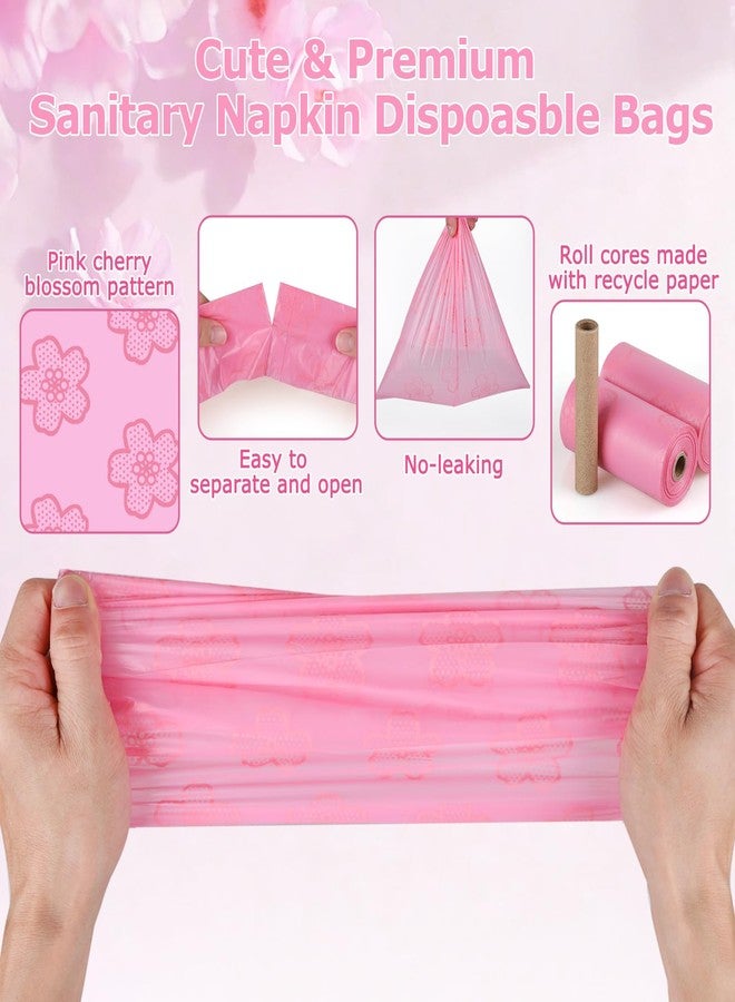 Fezog 180 PCS Sanitary Napkin Disposal Bags Cherry Blossom Scented, Pink Disposable Sanitary Bag Personal Care Disposal for Tampons Trash Bag, Disposable Mini Bags for Women Privacy Handling Bag Diaper Sack - Image 4