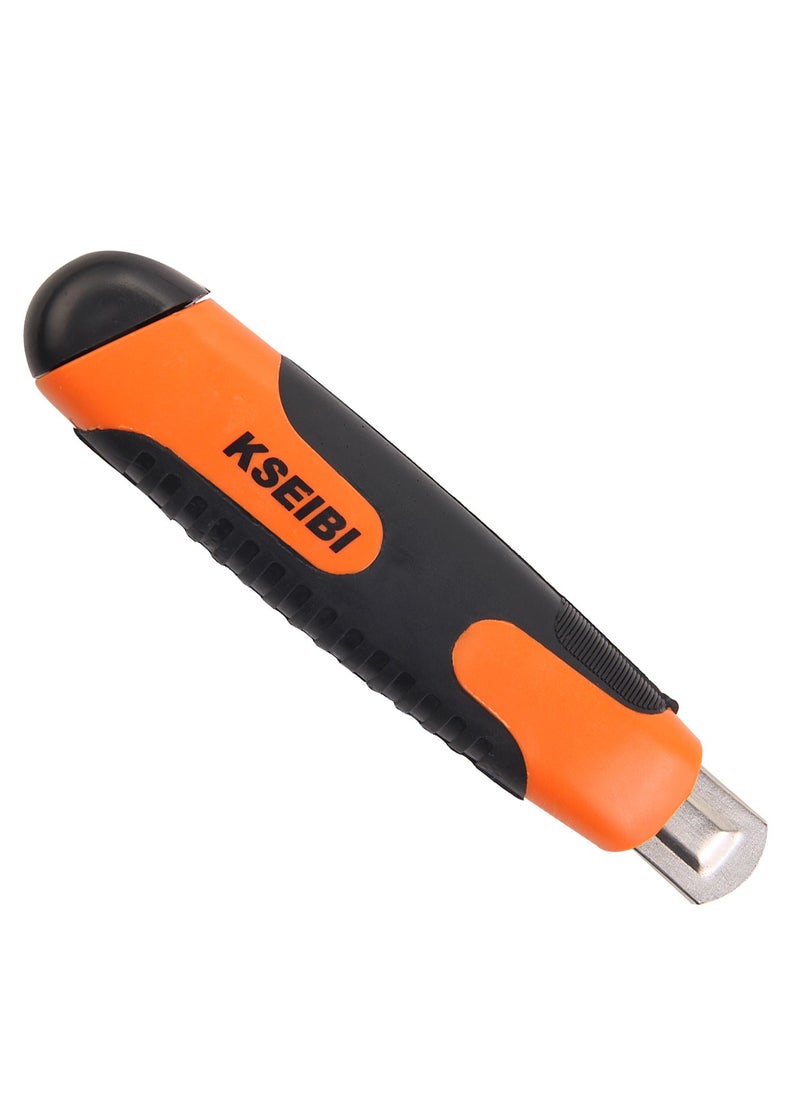 KSEIBI - 18 Mm Utility Knife Progrip with Safety Lock, Orange, Soft Grip Material, SK5 Blade Material, Smooth, Easy To Install, for Cutting Carpet, Cardboard, Box, Wrapping, Handicrafts and Maintenance Tool. - Image 1