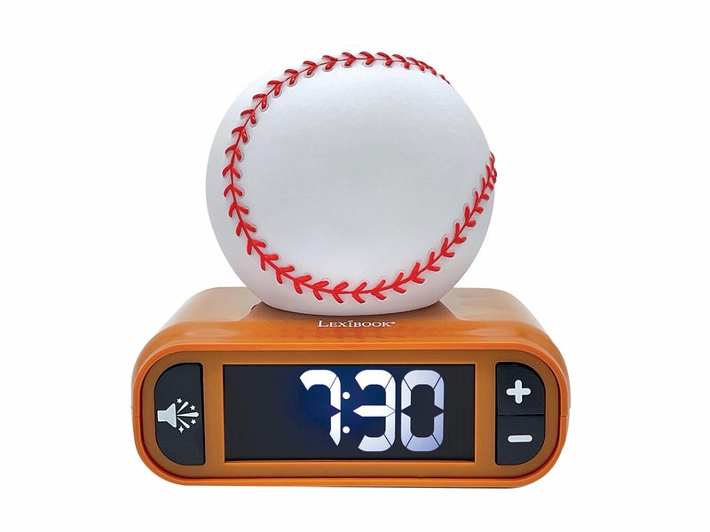 LEXiBOOK, Baseball - Baseball Nightlight Alarm Clock, Sounds and Melodies, LCD Backlit Screen, Luminous, Snooze, Brown/White, RL800BL - Image 1