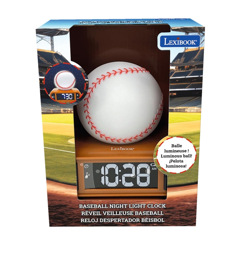 LEXiBOOK, Baseball - Baseball Nightlight Alarm Clock, Sounds and Melodies, LCD Backlit Screen, Luminous, Snooze, Brown/White, RL800BL - Image 3