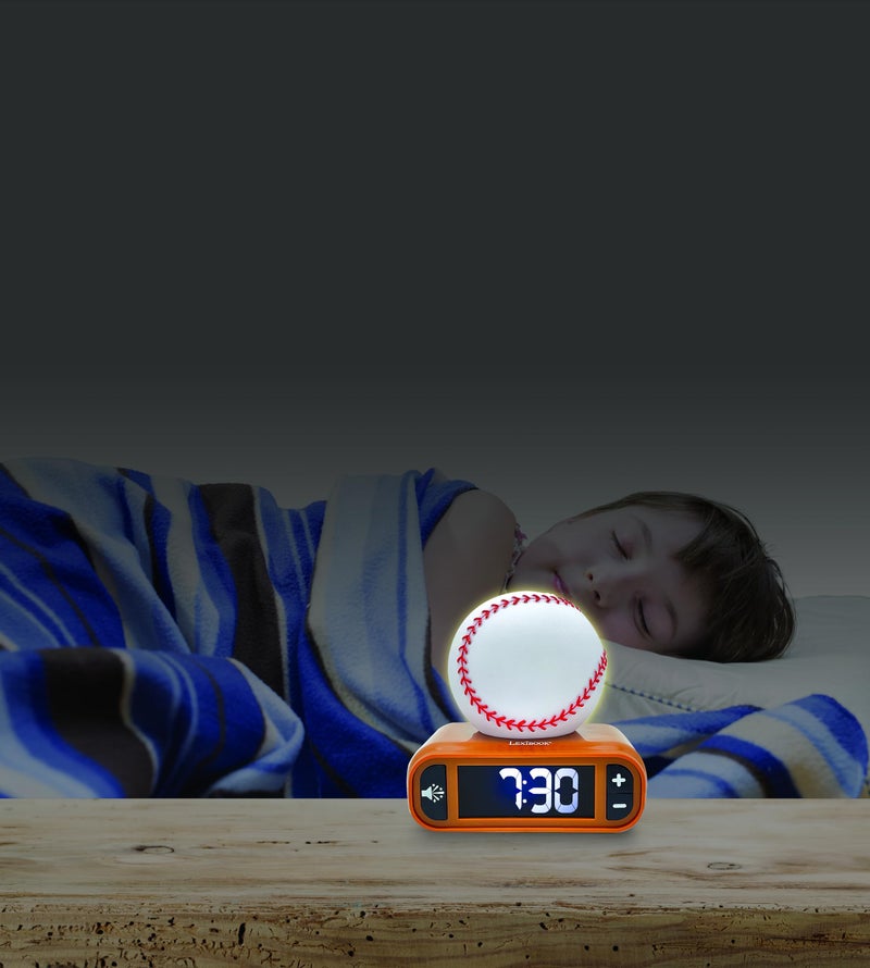 LEXiBOOK, Baseball - Baseball Nightlight Alarm Clock, Sounds and Melodies, LCD Backlit Screen, Luminous, Snooze, Brown/White, RL800BL - Image 5