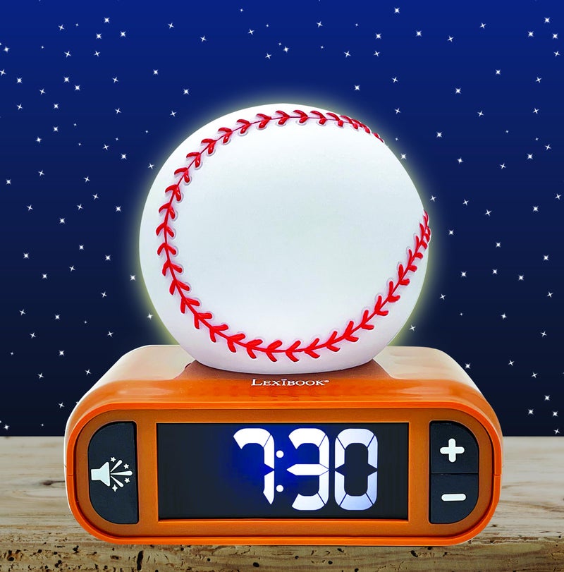 LEXiBOOK, Baseball - Baseball Nightlight Alarm Clock, Sounds and Melodies, LCD Backlit Screen, Luminous, Snooze, Brown/White, RL800BL - Image 4