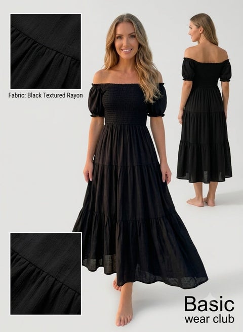 فستان طويل بسيط بتصميم طبقات من Basic wear club