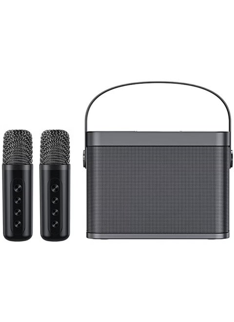 YS-219 Bluetooth Karaoke Speaker System with Dual Wireless Microphones – Portable Outdoor Sound System with Deep Bass, Vocal Effects, USB/TF Card Support, Rechargeable Battery – Ideal for Parties, Events, and Gatherings – Black