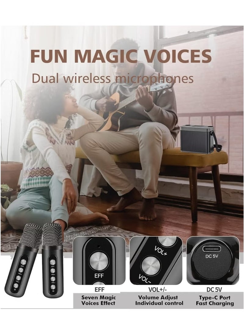 YS - YS-219 Bluetooth Karaoke Speaker System with Dual Wireless Microphones – Portable Outdoor Sound System with Deep Bass, Vocal Effects, USB/TF Card Support, Rechargeable Battery – Ideal for Parties, Events, and Gatherings – Black - Image 1
