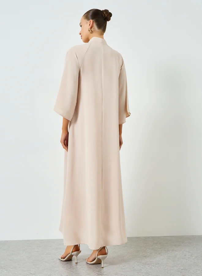 Take Two  Beige Embroidered Tie Neck A-Line Jalabiya for Women | Best Price UAE