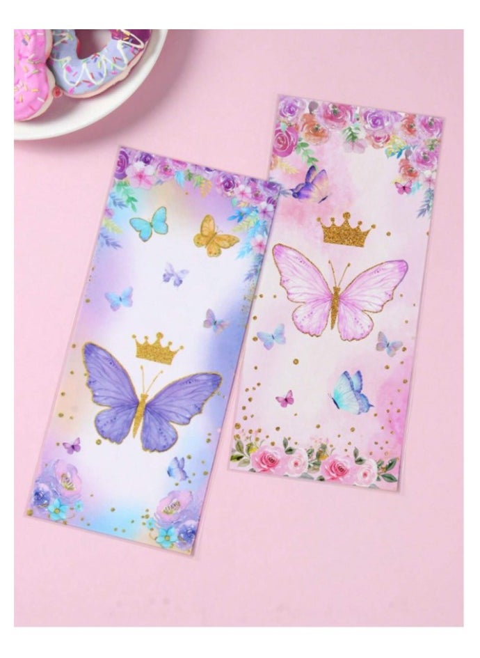 Generic Pink and purple butterfly themed plastic candy and gift bags for girls' birthday parties and baby showers 25 pieces with gold ribbons  - Image 2
