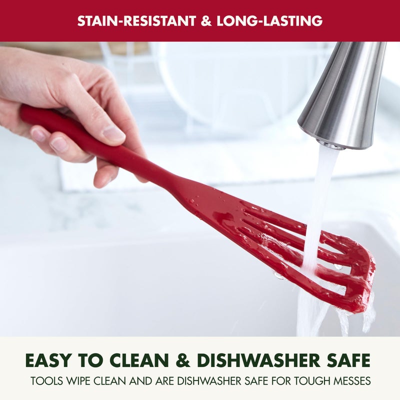 Greenpan مغرفة سمك سيليكون من جرين بان  أداة مطبخ مثقوبة  أدوات طهي مرنة من المطاط غير اللاصق  نواة فولاذية صلبة  مقاومة للحرارة  مقبض مضاد للانزلاق  خالية من BPA  آمنة في غسالة الصحون  حمراء - Image 4