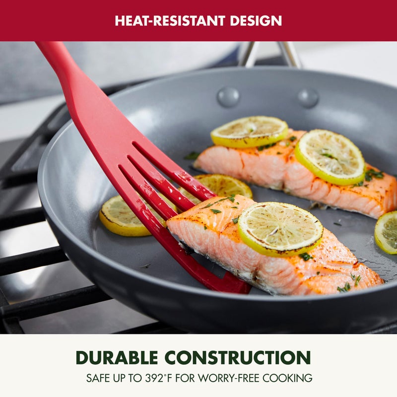 Greenpan مغرفة سمك سيليكون من جرين بان  أداة مطبخ مثقوبة  أدوات طهي مرنة من المطاط غير اللاصق  نواة فولاذية صلبة  مقاومة للحرارة  مقبض مضاد للانزلاق  خالية من BPA  آمنة في غسالة الصحون  حمراء - Image 3