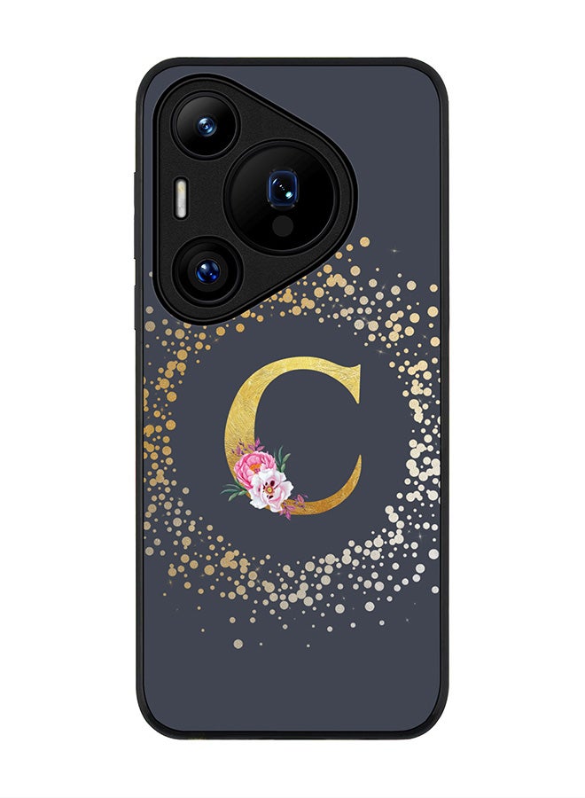 Stylizedd Rugged Black edge case for Huawei Pura 70 Pro / Huawei Pura 70 Pro Plus Case Cover- Custom Monogram Initial Letter Floral Pattern Alphabet - C (Grey) - Image 1