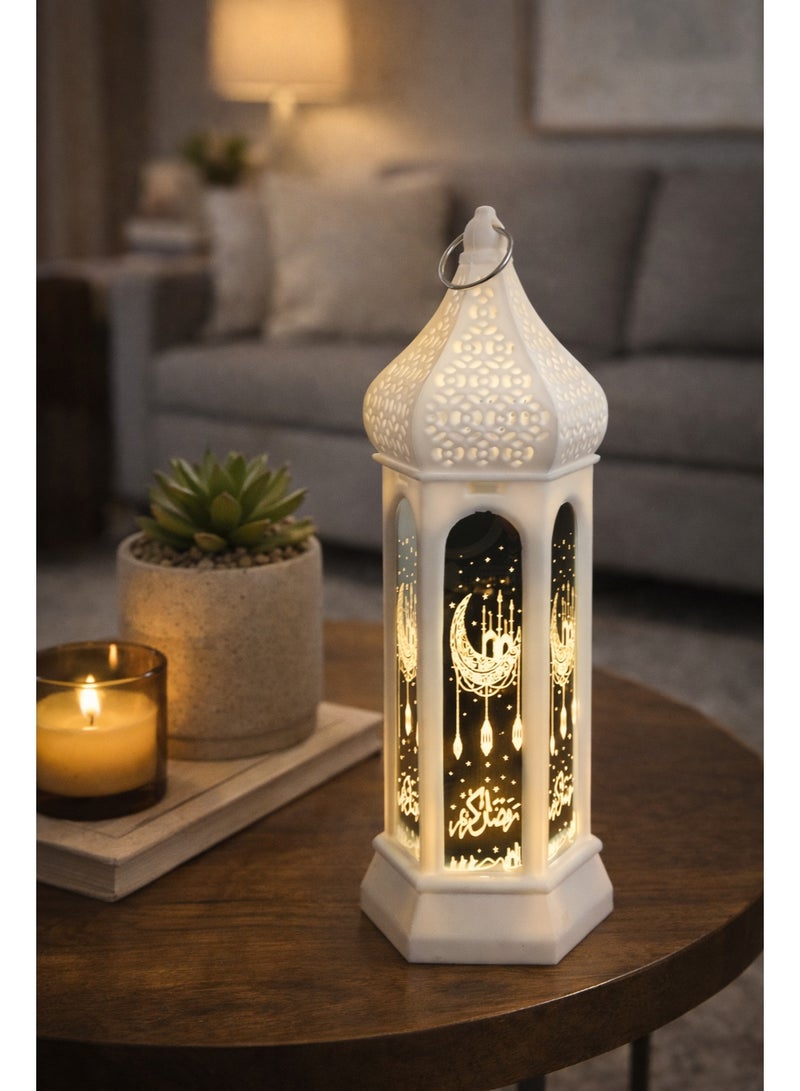 Led Ramadan Lantern Home Decor White & Black – Model K06-134 – 2-Piece Set – Height 20 Cm - Image 3