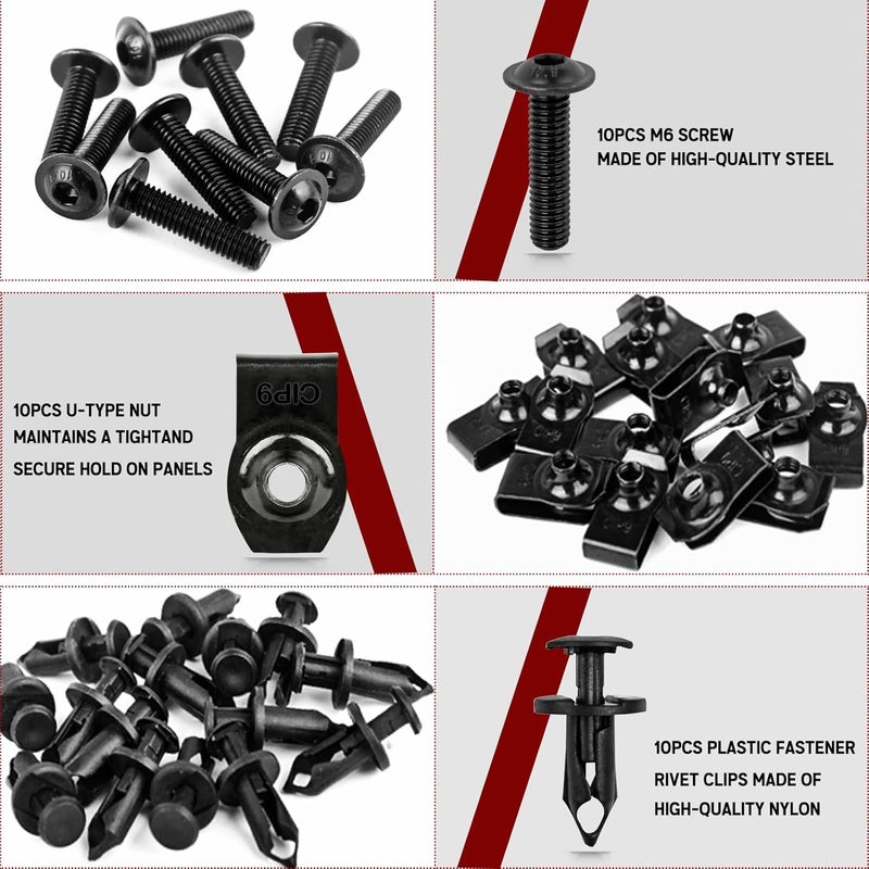 Xislet 30Pcs Polaris Ranger RZR Body Panel Screw Kit Replacement for 7519650 7547674 7661855 - Includes M6 Torx Screws U-Type Flat Nuts Plastic Rivets for UTV ATV Accessories - Image 2