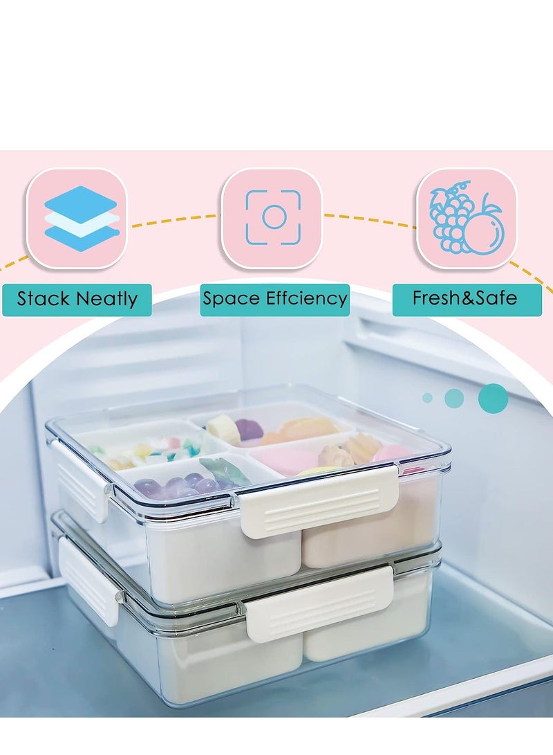 NIBEMINENT Veggie Tray with Lid, Reusable Serving 4 Compartments, Square Plastic Divided Removable Boxes, Hot Pot Platter for Snack, Fruit, Veggie, Candies 2Pack  - Image 4