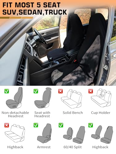 TESFEEL Car Seat Cover Towel GRS Certified Recycled, Waterproof & Washable, Non-Slip Universal Fit for Cars SUVs Trucks, Sweat Protection for Gym, Kids, Pets & Travel (Black, 2 Pack) - Image 4