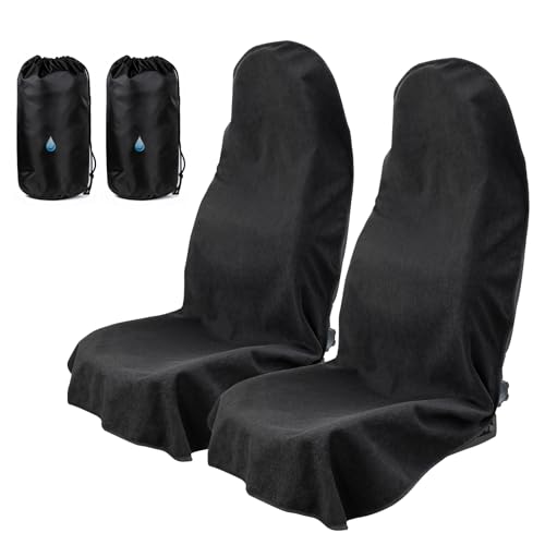 TESFEEL Car Seat Cover Towel GRS Certified Recycled, Waterproof & Washable, Non-Slip Universal Fit for Cars SUVs Trucks, Sweat Protection for Gym, Kids, Pets & Travel (Black, 2 Pack) - Image 1