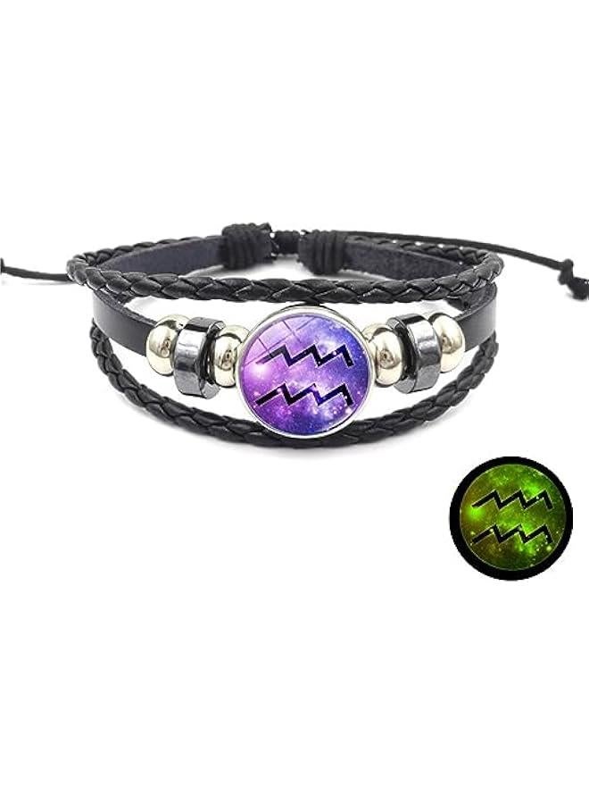 Arabest Twelve Constellation Luminous Bracelet Men's and Women's Leather Hand-Woven Bracelet Punk Bracelet  - Image 1