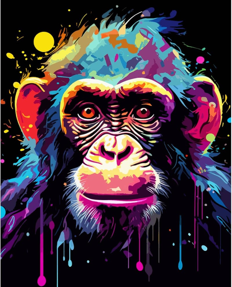 Tucocoo Graffiti Monkey Paint by Number for Adults DIY Digital Oil Painting Kits on Canvas with Brushes and Acrylic Pigment Animal Cartoon Style Colourful for Home Wall Decor 16x20inch Frameless - Image 2