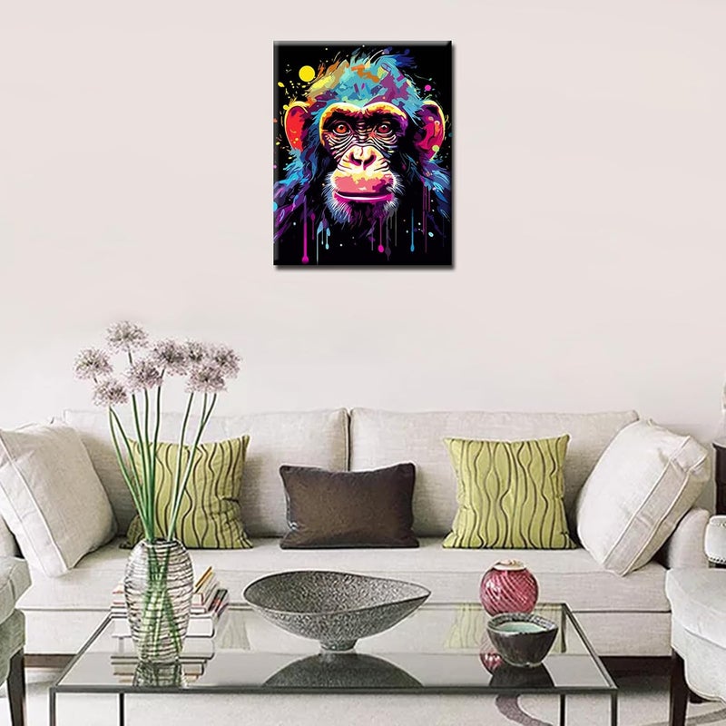 Tucocoo Graffiti Monkey Paint by Number for Adults DIY Digital Oil Painting Kits on Canvas with Brushes and Acrylic Pigment Animal Cartoon Style Colourful for Home Wall Decor 16x20inch Frameless - Image 4