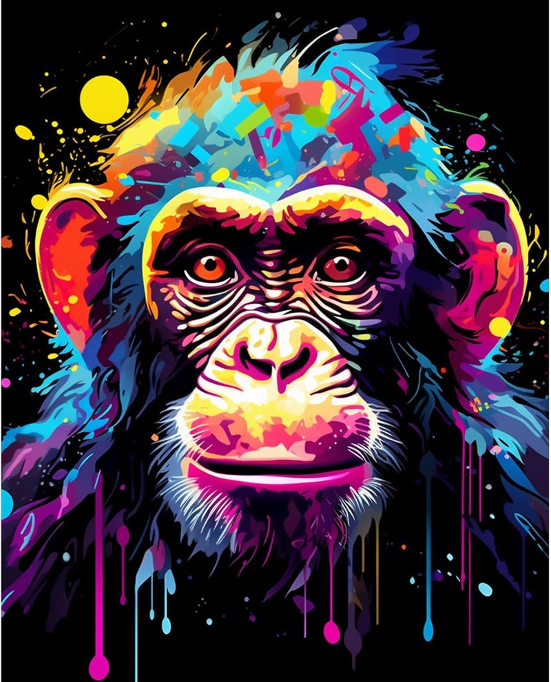 Tucocoo Graffiti Monkey Paint by Number for Adults DIY Digital Oil Painting Kits on Canvas with Brushes and Acrylic Pigment Animal Cartoon Style Colourful for Home Wall Decor 16x20inch Frameless - Image 1