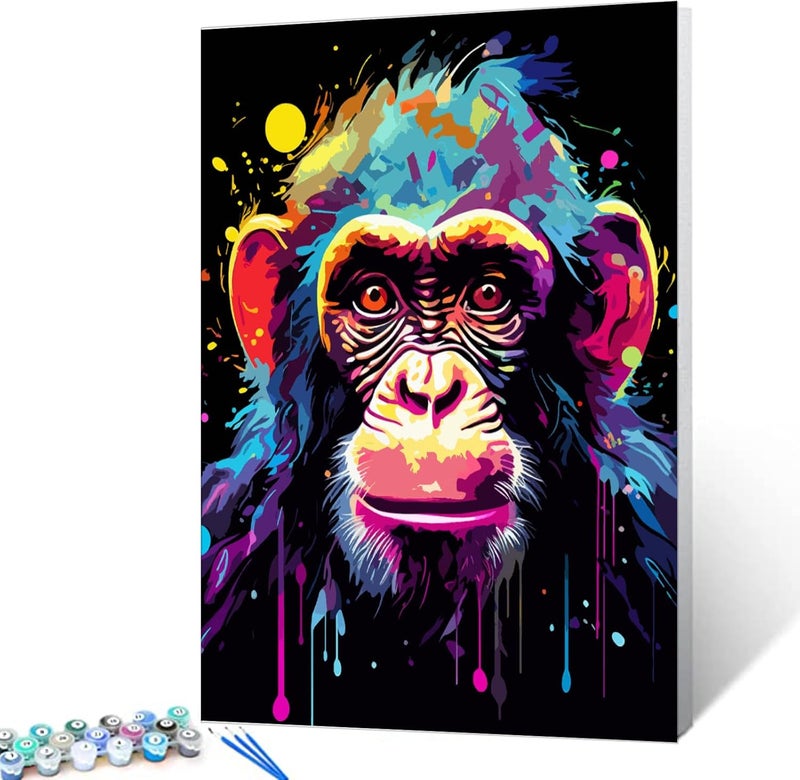 Tucocoo Graffiti Monkey Paint by Number for Adults DIY Digital Oil Painting Kits on Canvas with Brushes and Acrylic Pigment Animal Cartoon Style Colourful for Home Wall Decor 16x20inch Frameless - Image 3