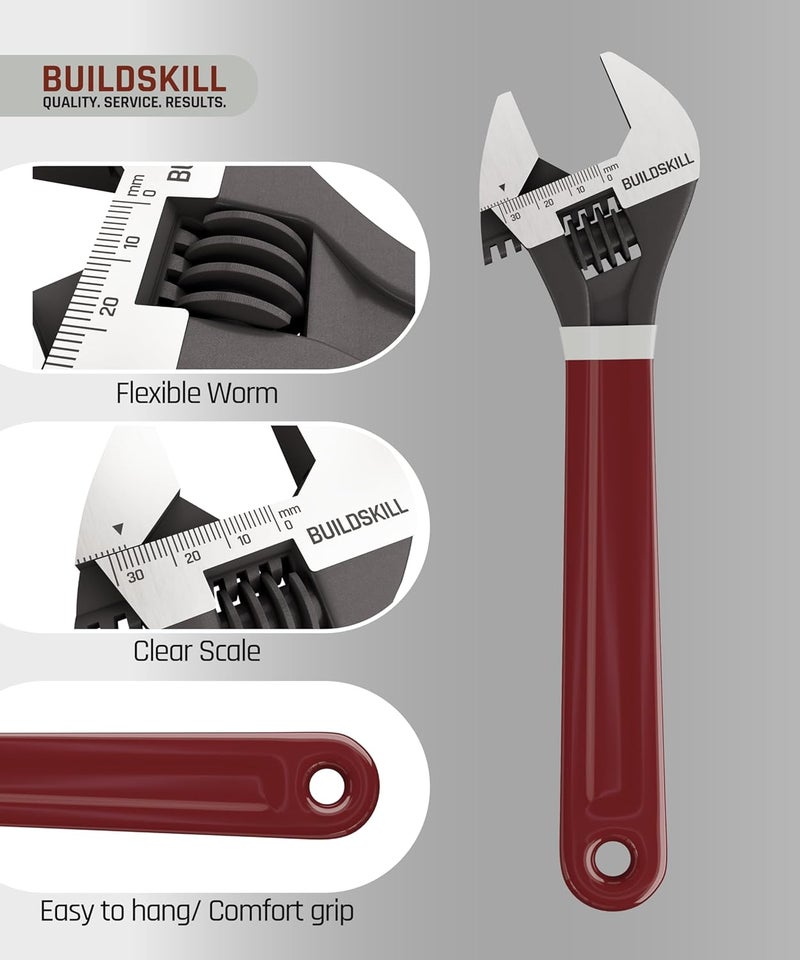 BUILDSKILL 10" 250mm Adjustable wrench | Rust proof Phosphate coating | Professional & home use plumbing tools | Comfortable Double sleeve | Adjustable spanner with lasered scale (6 months warranty) - Image 4