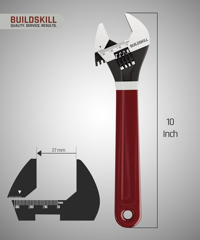 BUILDSKILL 10" 250mm Adjustable wrench | Rust proof Phosphate coating | Professional & home use plumbing tools | Comfortable Double sleeve | Adjustable spanner with lasered scale (6 months warranty) - Image 3