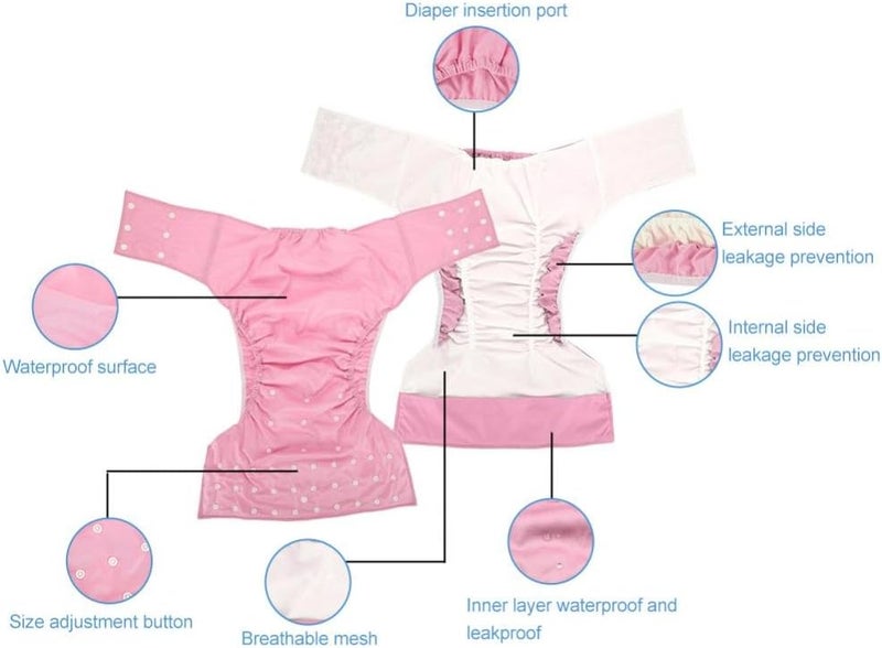 woobles Washable Adult Pocket Nappy Cover Close-Fitting Adjustable Reusable Diaper Cloth for Incontinence Care Protective Underwear, Suitable for Men Women Teen(Pink)-Pink - Image 3
