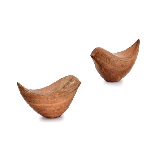 NIRMAN Acacia Wood Bird Statues Set Home Décor Bird Sculpture for Living Room, Bathroom, Office Modern Style Birds Decorative Ornaments (Set of 2) (4.5" x 2" x 2.5") - Image 5