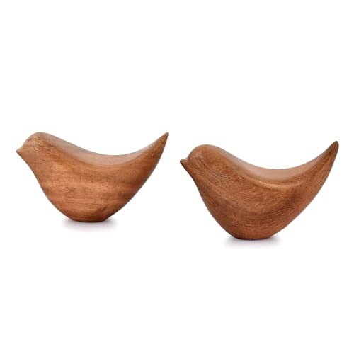NIRMAN Acacia Wood Bird Statues Set Home Décor Bird Sculpture for Living Room, Bathroom, Office Modern Style Birds Decorative Ornaments (Set of 2) (4.5" x 2" x 2.5") - Image 3
