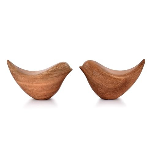 NIRMAN Acacia Wood Bird Statues Set Home Décor Bird Sculpture for Living Room, Bathroom, Office Modern Style Birds Decorative Ornaments (Set of 2) (4.5" x 2" x 2.5") - Image 1