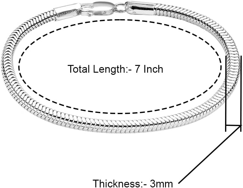LeCalla Solid 925 Sterling Silver Italian 3MM Snake Chain Bracelet for Men Women, Charm Bracelets (6.5, 7, 7.5, 8, 8.5, 9 Inches), Made in Italy - Image 5